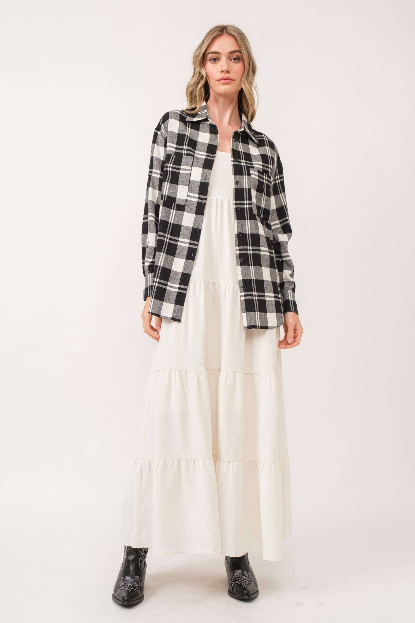 b&w plaid button-down