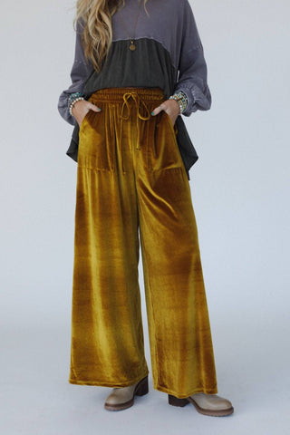 marigold velvet wide leg pants