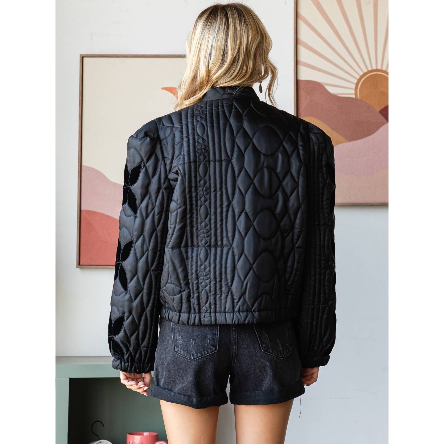 black flower quilted jacket