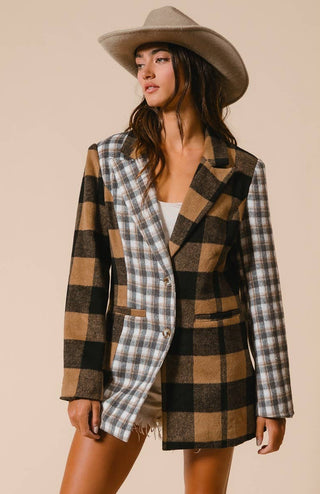 black + tan buffalo plaid blazer