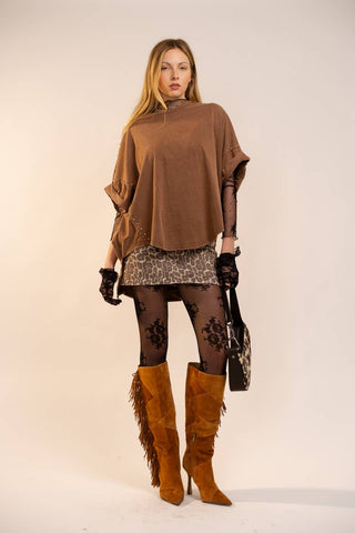 toffee oversized studded sleeve tee