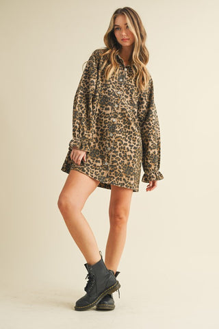 cheetah button-up denim dress