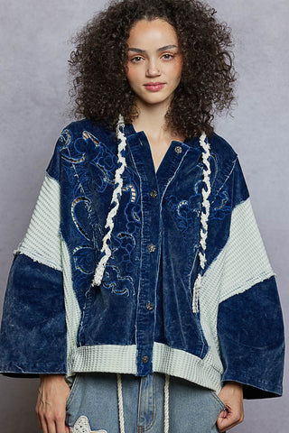 indigo + cream corduroy vintage-washed top