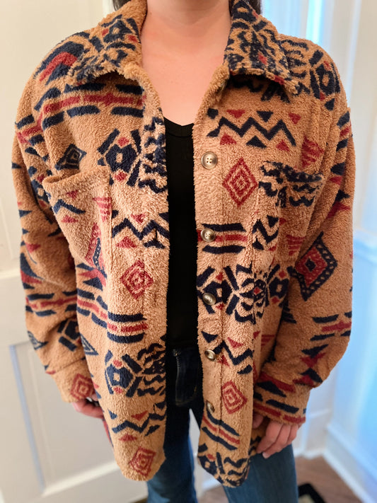 aztec print sherpa jacket