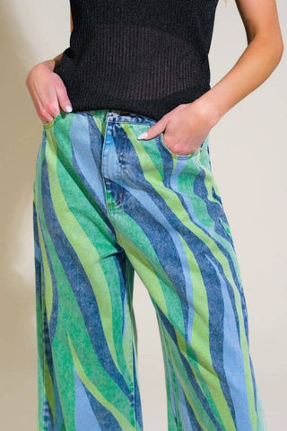 blue + green tube pants