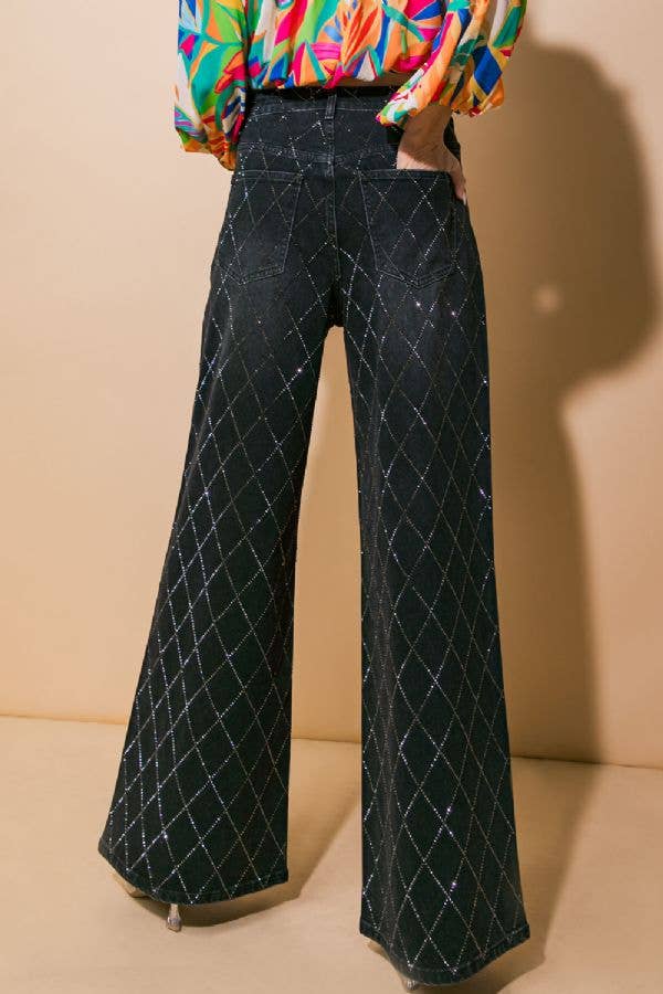 black bedazzled denim pants