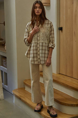 lacy taupe button-up