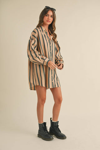taupe button-down shirt dress