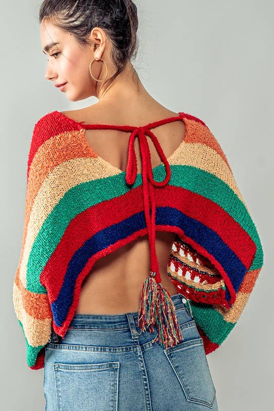 rainbow cut rug crop sweater