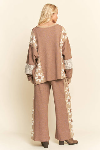 floral lace waffle knit top