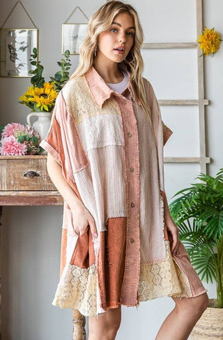 peach + clay mineral wash shirt dress