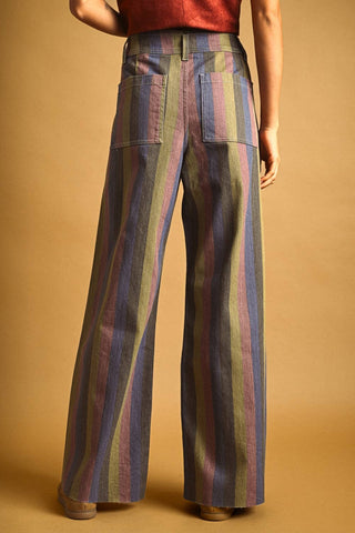 striped faded denim pants