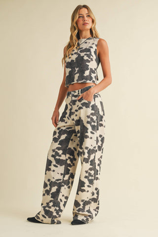 denim cow print set