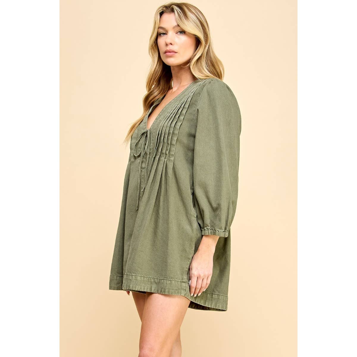 olive washed denim romper