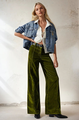olive corduroy wide-leg pants