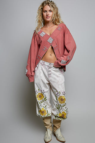 pink marbled sunflower joggers
