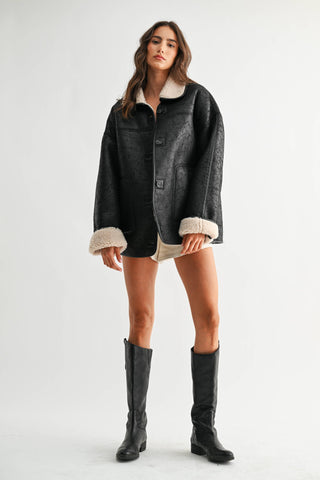 reversible sherpa + leather jacket