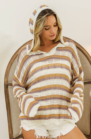 butterscotch striped lightweight knit hoodie