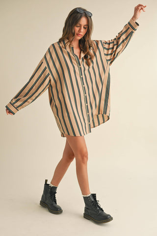taupe button-down shirt dress
