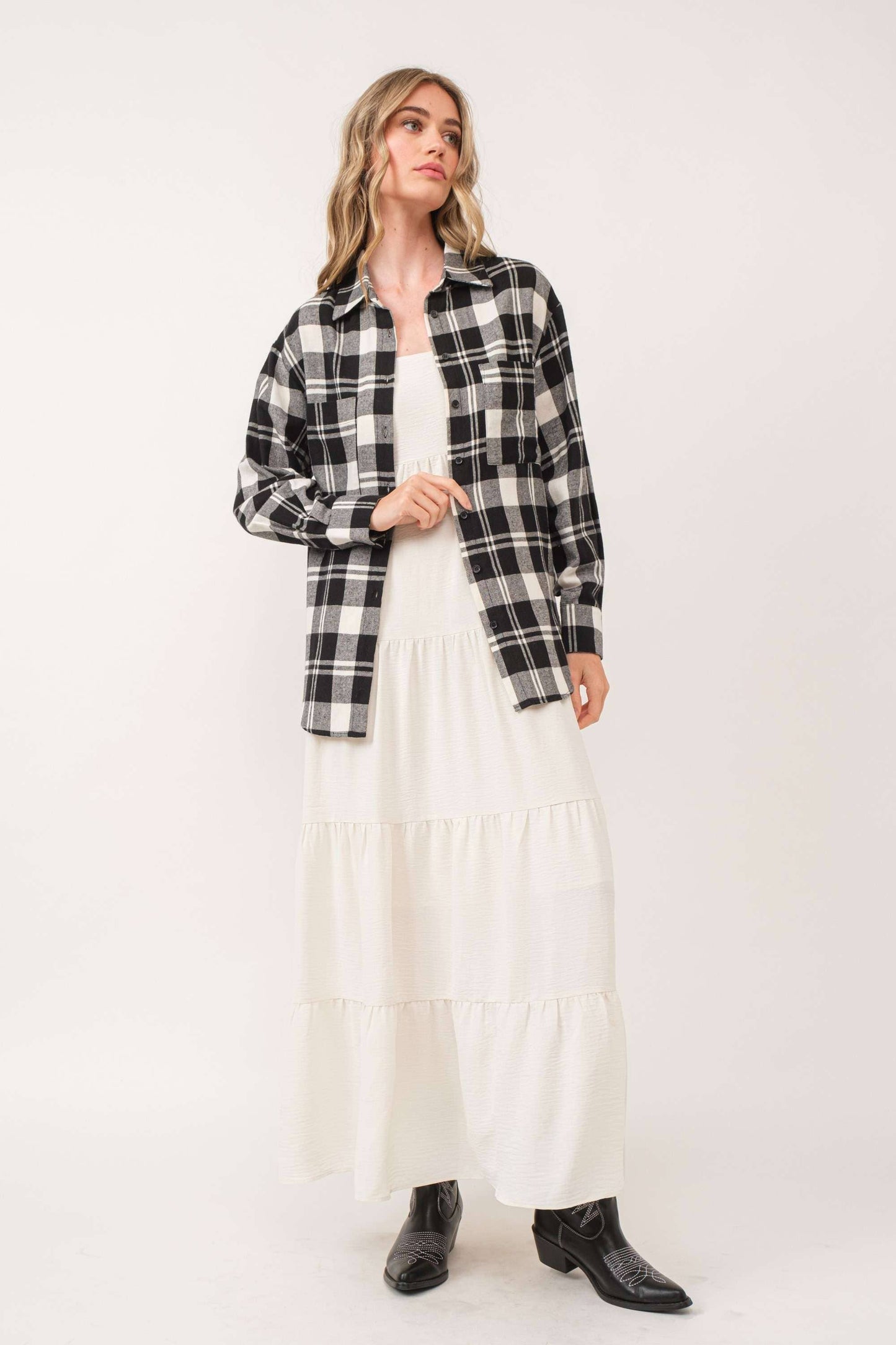 b&w plaid button-down