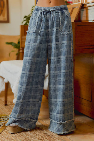 frayed wide-leg denim pants