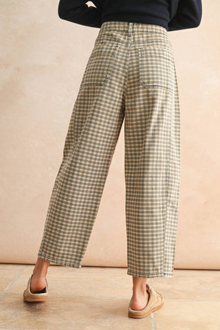 mini checker barrel pants