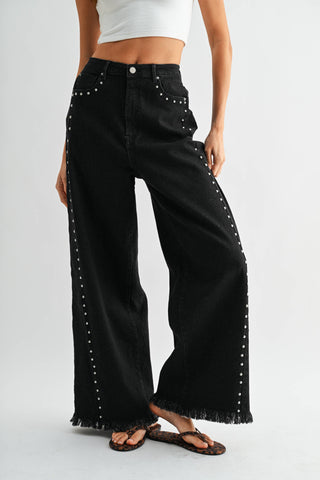black denim studded pants