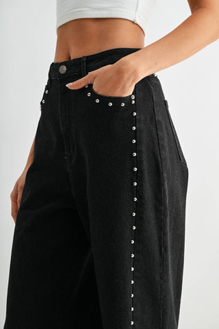 black denim studded pants
