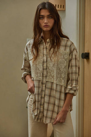lacy taupe button-up