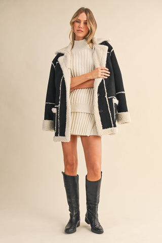 oversized suede + sherpa coat