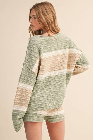 PRE-ORDER // mint + cocoa striped knit set