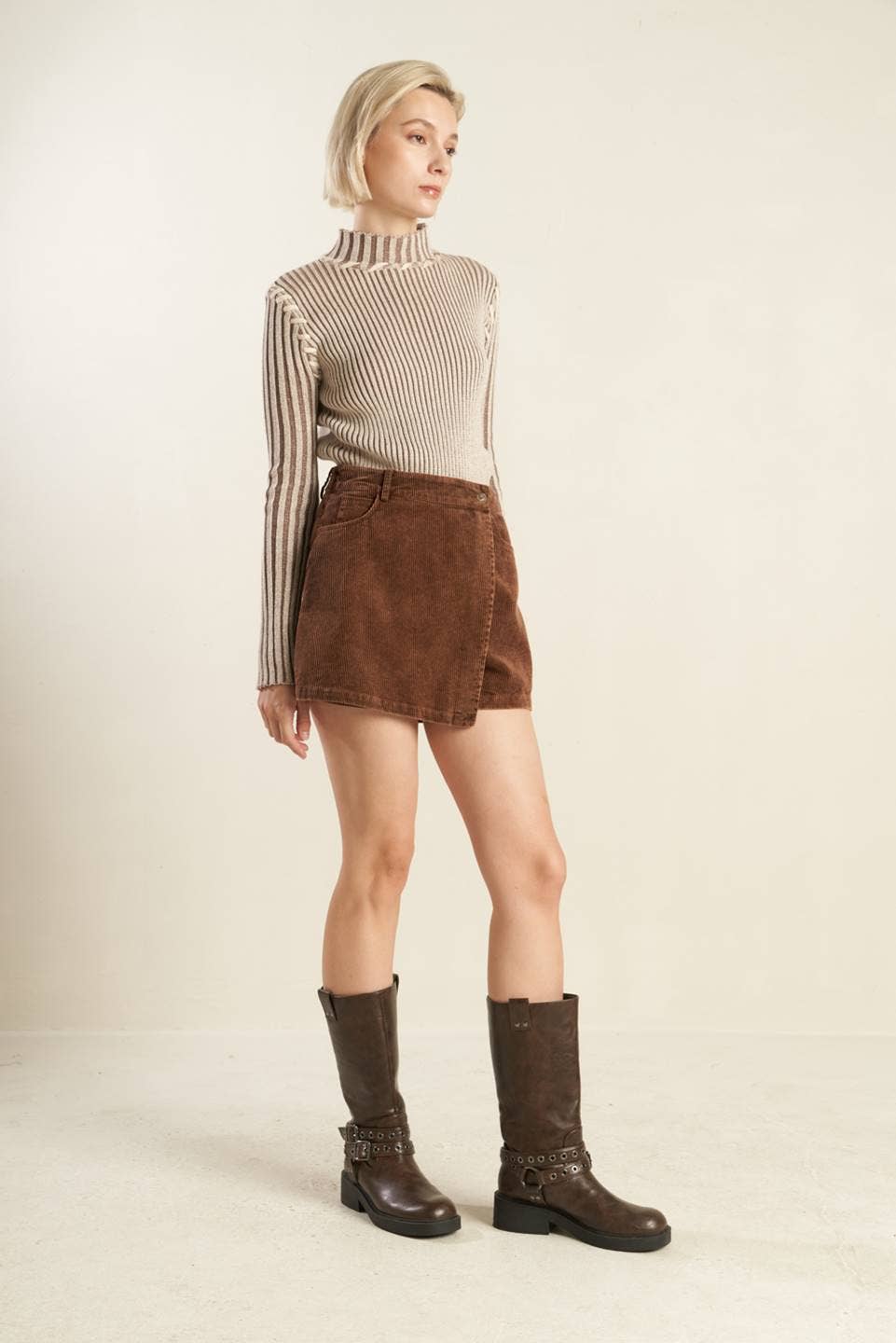 mocha washed corduroy skort