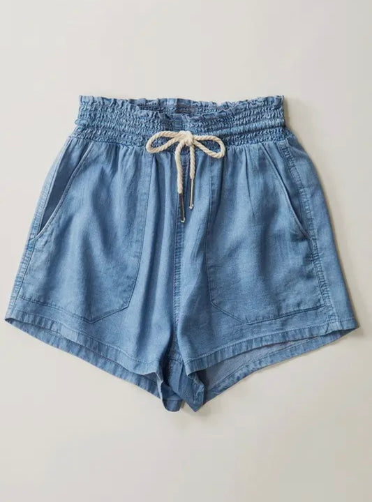 blue drawstring summer shorts