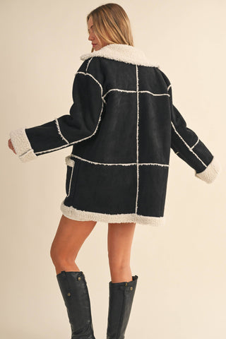 oversized suede + sherpa coat
