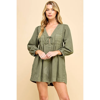 olive washed denim romper