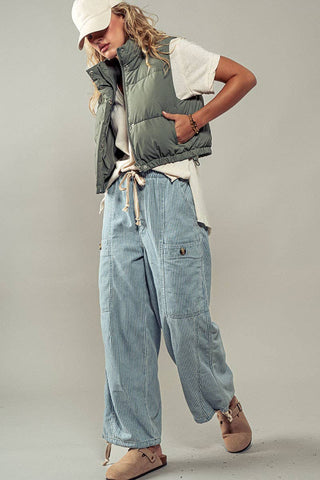 denim pinstripe cargos
