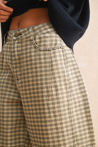 mini checker barrel pants