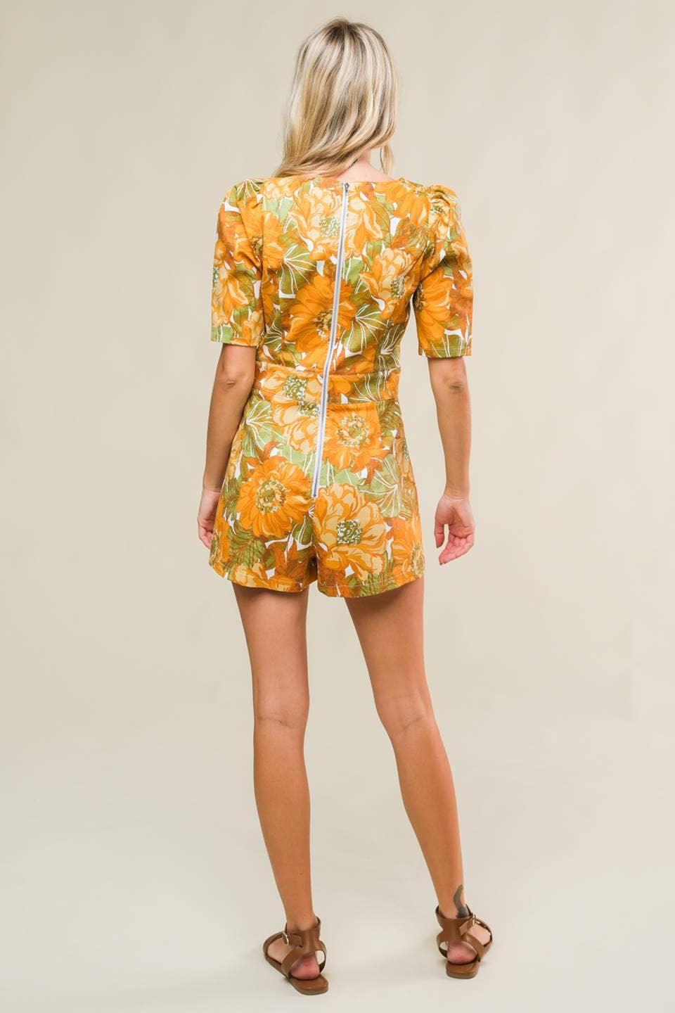 rust+olive floral romper