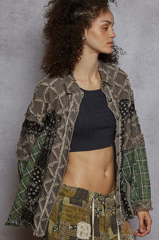 chocolate + emerald plaid button-up