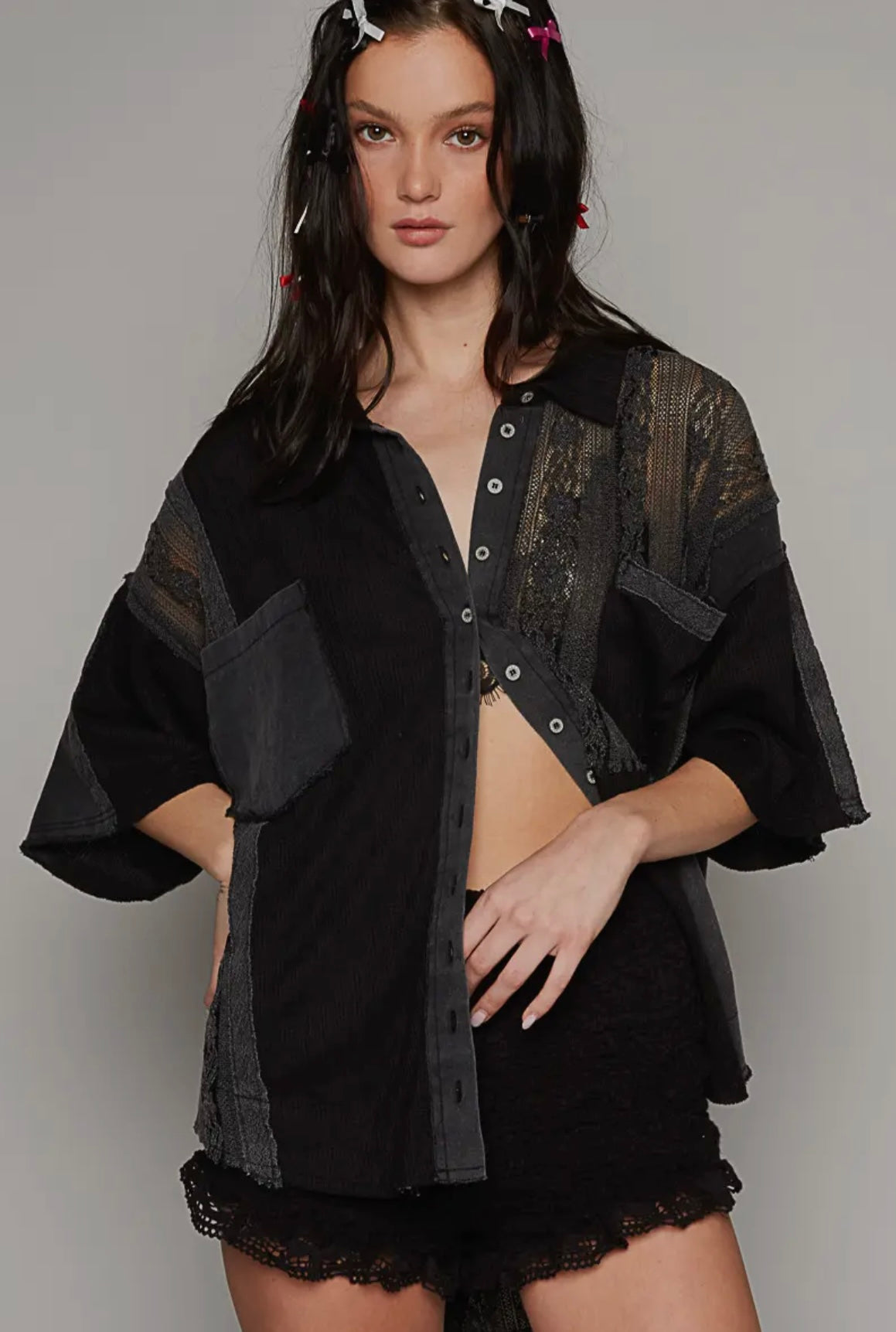 black lace button-down