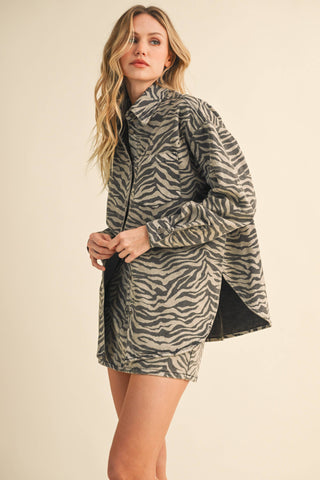 denim zebra oversized shirt + mini skirt