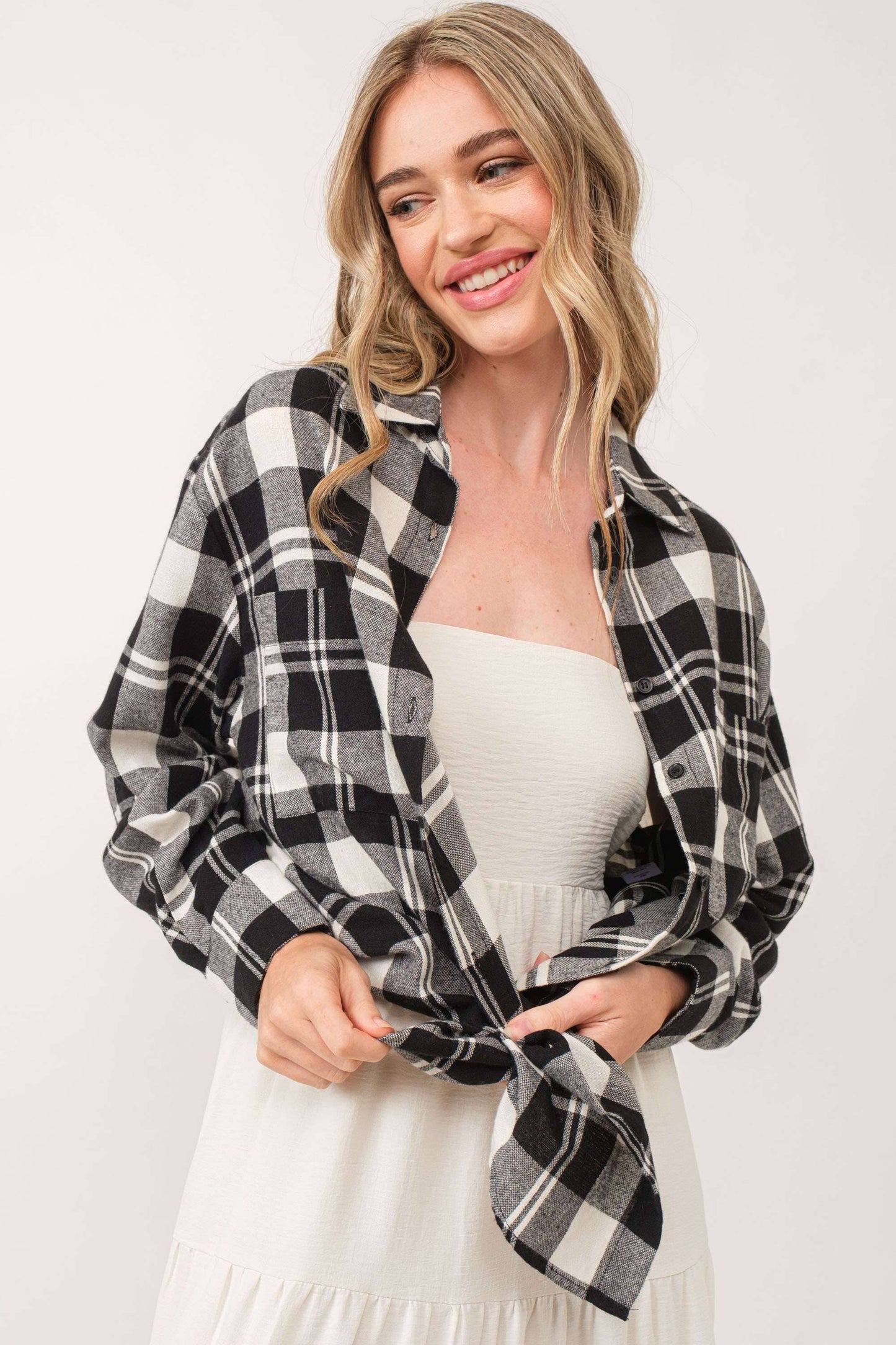 b&w plaid button-down