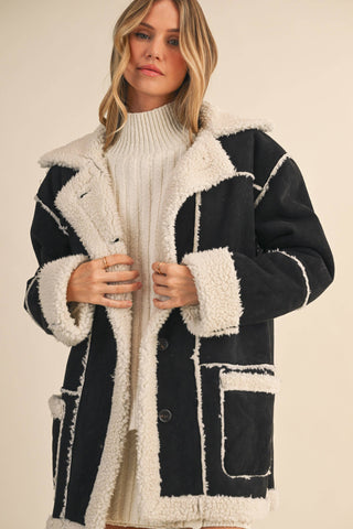 oversized suede + sherpa coat