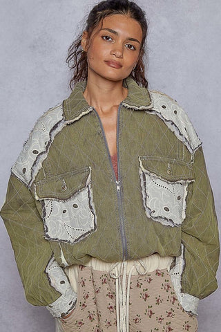 moss quilted denim jacket