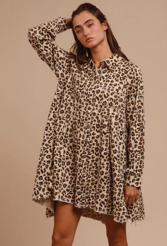 oatmeal cheetah denim dress