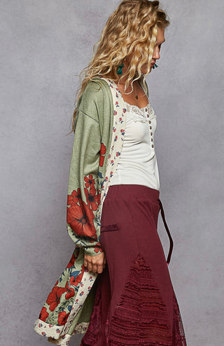 olive floral kimono