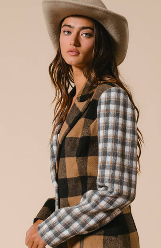 black + tan buffalo plaid blazer