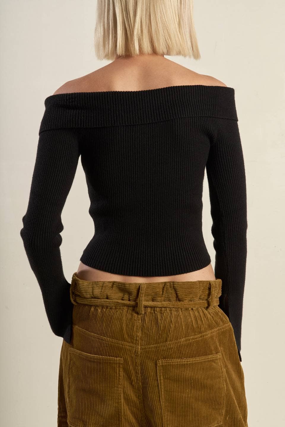 black ribbed zip sweater