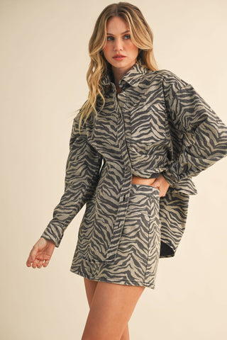 denim zebra oversized shirt + mini skirt