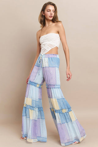 patchwork print palazzo pants